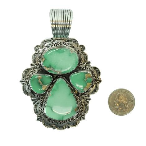 Sterling Silver and Light Green Turquoise Quadruple Stone Angel Pendant